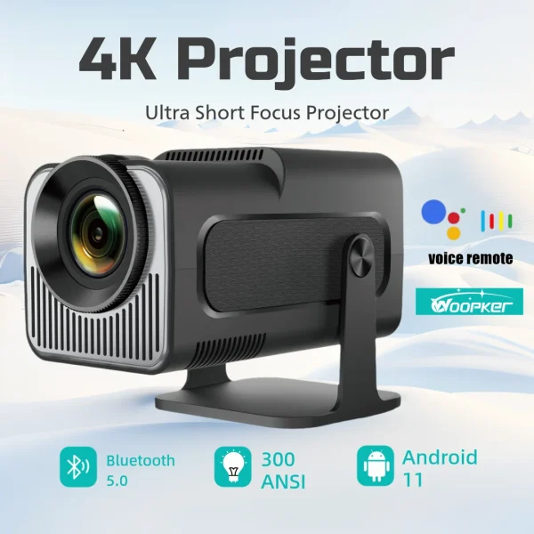 Woopker 4K Projector 300ANSI HY320 mini Newly Native 720P Android 11 Wifi6 Keystone Correction Ultra Short Focus 180° Rotable Pr
